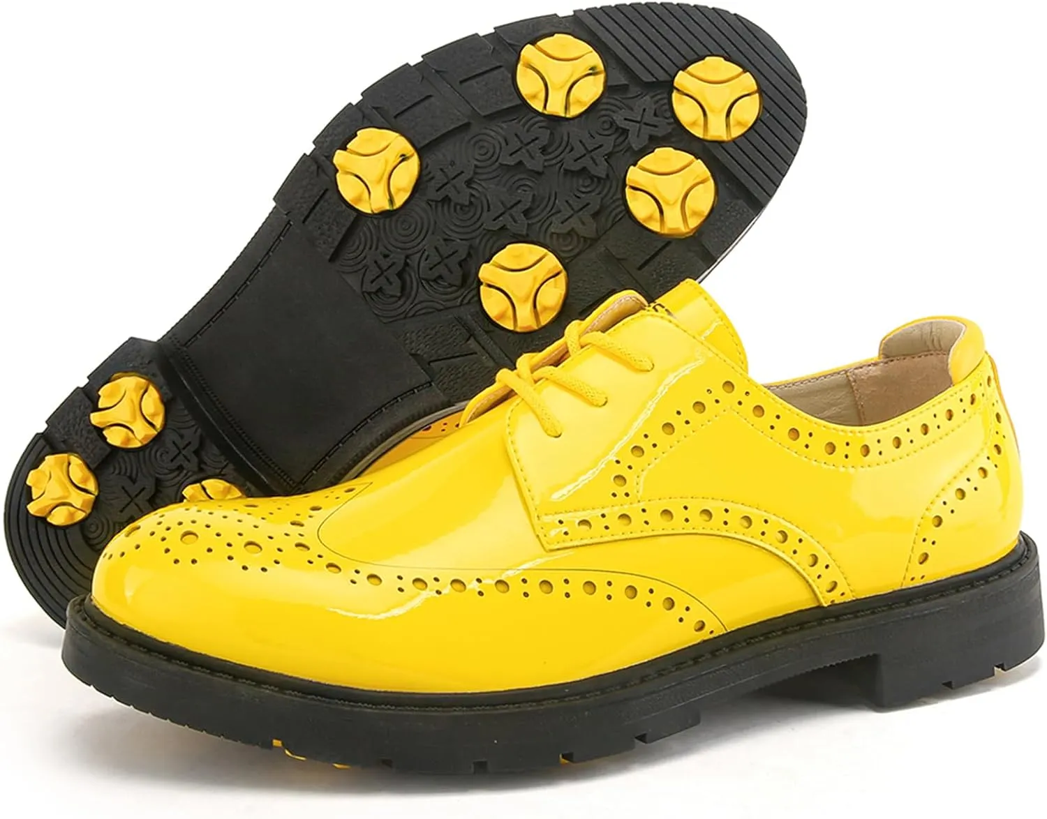 Mens Golf Shoes with 9 Spikes Waterproof Leather Golf Training Sneakers Lightweight Comfortable Golf Sports Shoe