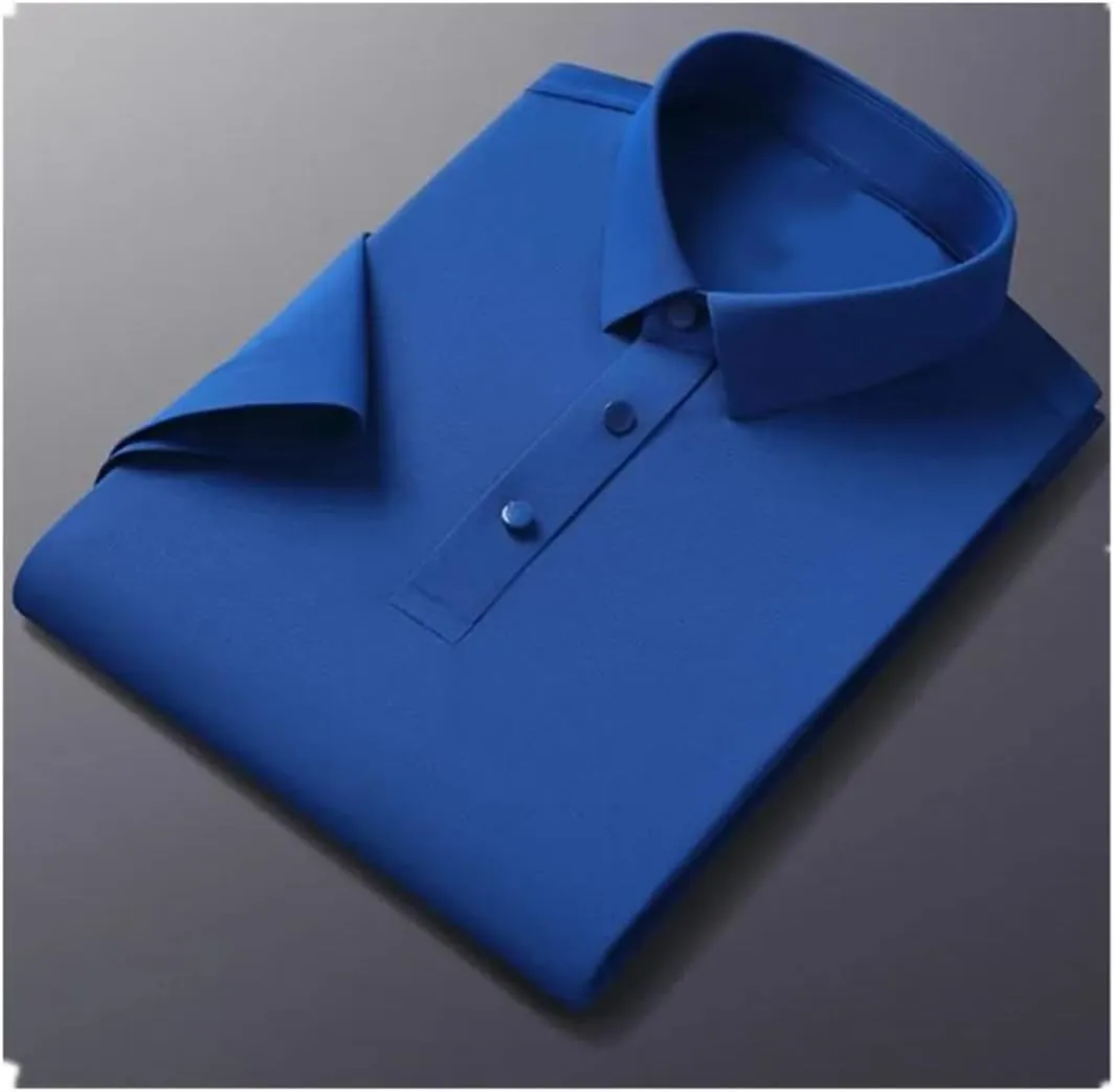 Men's Ice Silk Polo Shirt Short Sleeve Wrinkle-Resistant Non-Iron Men's Business Loose T-Shirt Top