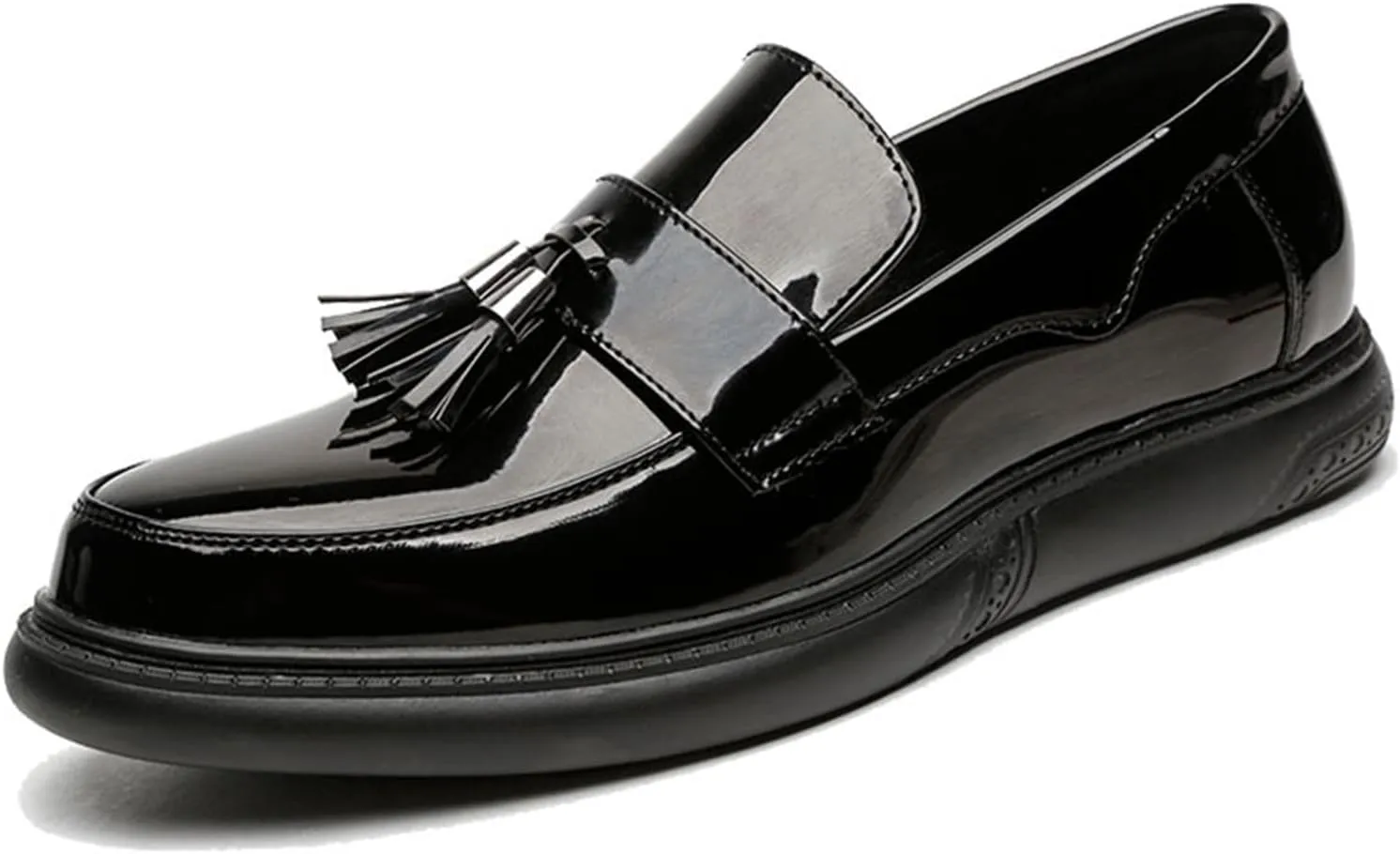 Men's Patent Leather Tassel Dress Loafers Fashion Cap Toe Low Top Slip On Oxford Penny Shoes Comfortable Casual Business Party Wedding Formal Flat Shoes