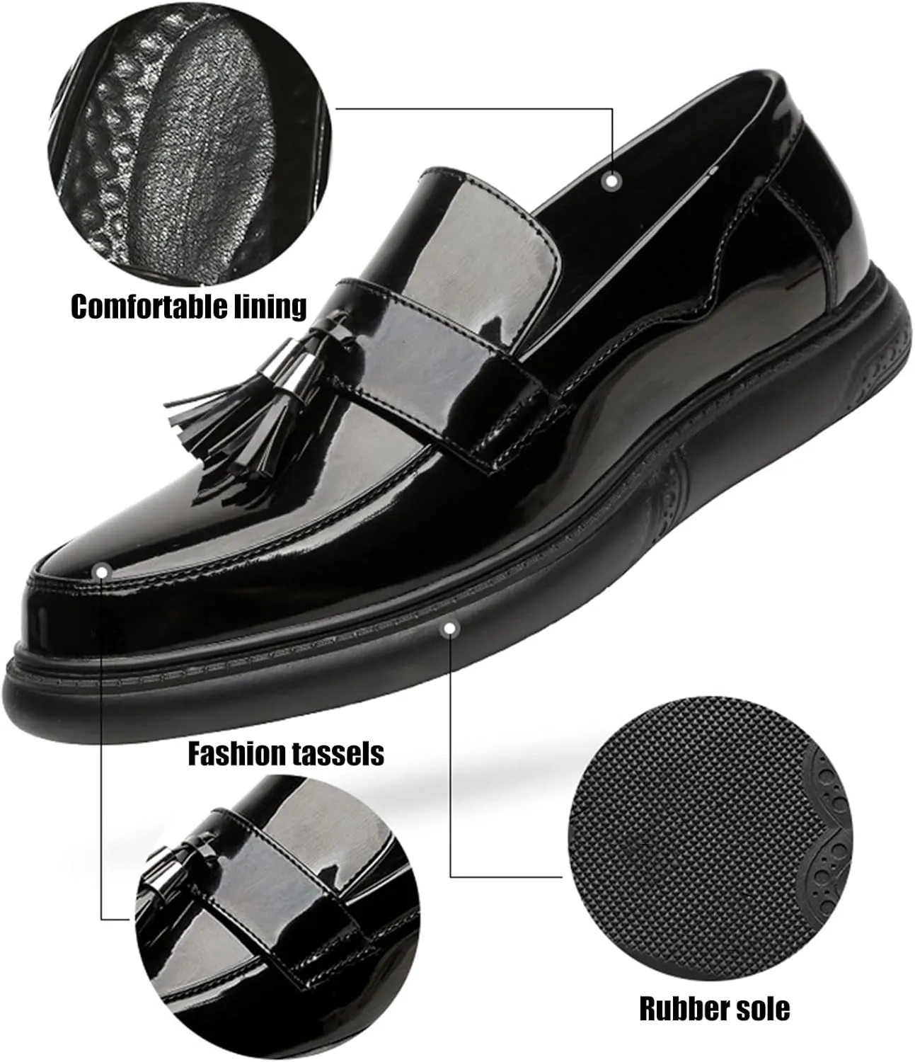 Men's Patent Leather Tassel Dress Loafers Fashion Cap Toe Low Top Slip On Oxford Penny Shoes Comfortable Casual Business Party Wedding Formal Flat Shoes
