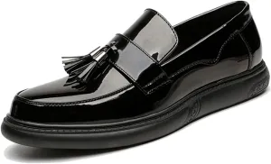 Men's Patent Leather Tassel Dress Loafers Fashion Cap Toe Low Top Slip On Oxford Penny Shoes Comfortable Casual Business Party Wedding Formal Flat Shoes