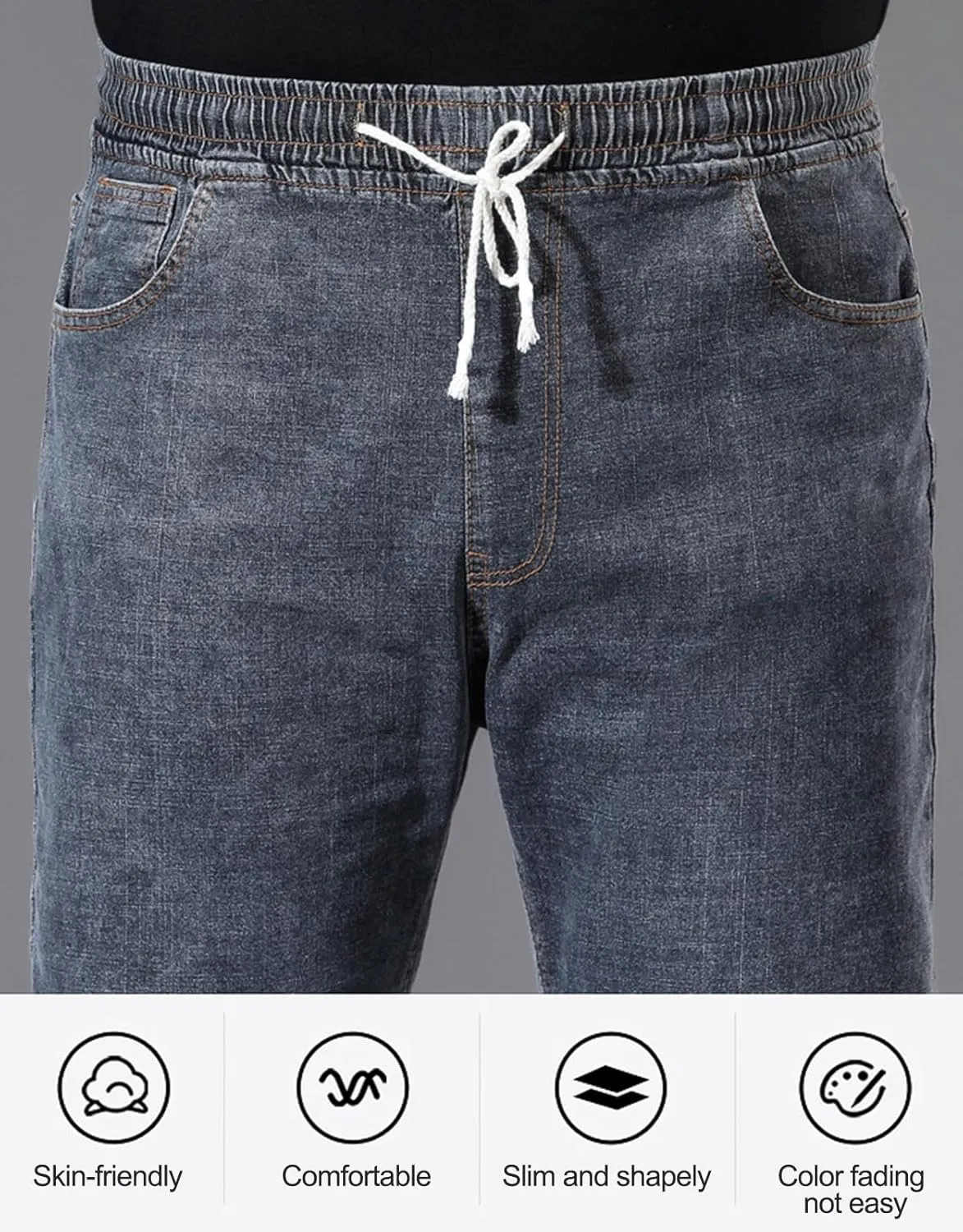 Men's Plus Size Straight Leg Jeans with Elastic Waist & Drawstring (XL-8XL) - Casual Loose Stretch Denim Pants