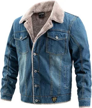Men's Sherpa Fleece Lined Thicken Denim Jean Trucker Jacket Coats Windbreaker Vintage Western Outfits