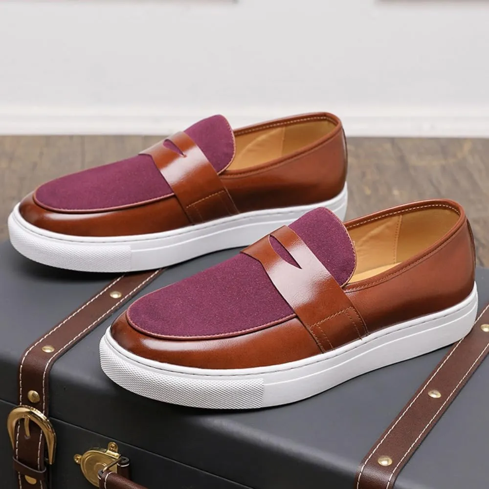 Men's Suede & Patent Leather Loafers - Lightweight Casual Sneakers with Sport Rubber Sole for Business, Office & Travel