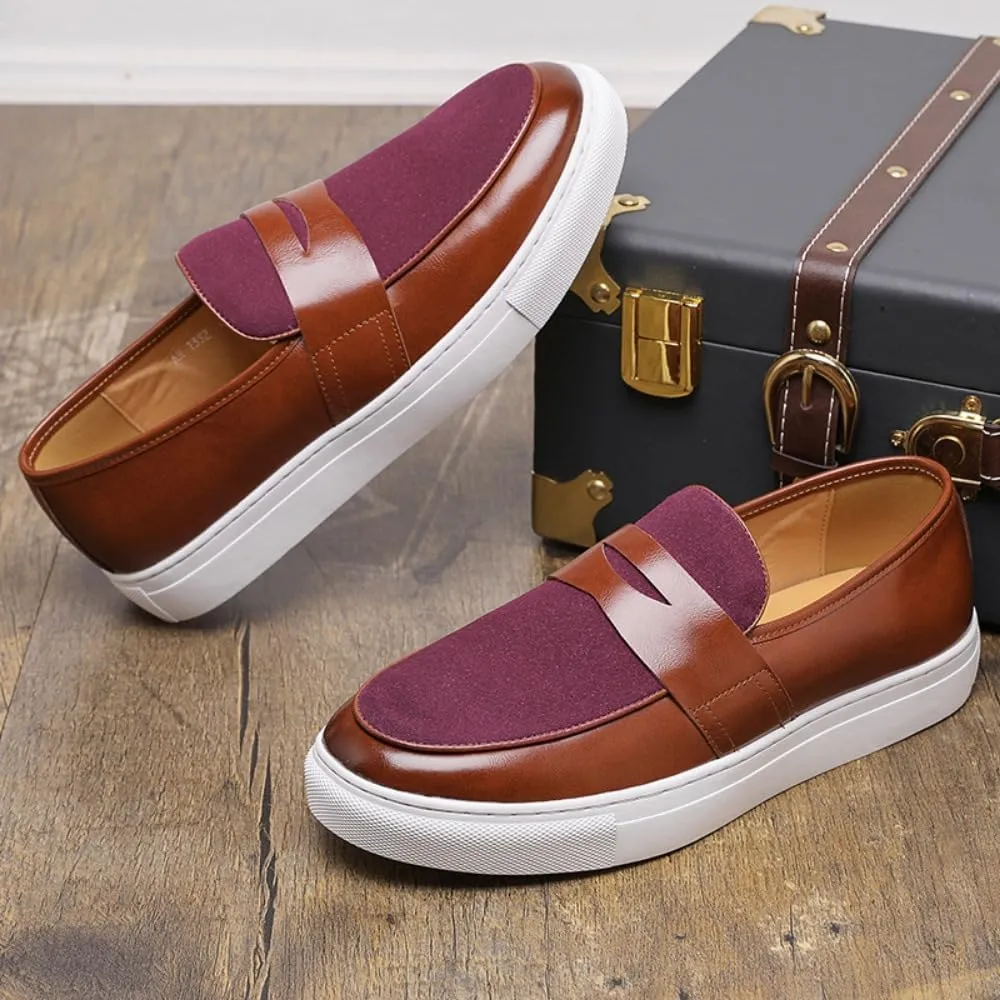 Men's Suede & Patent Leather Loafers - Lightweight Casual Sneakers with Sport Rubber Sole for Business, Office & Travel