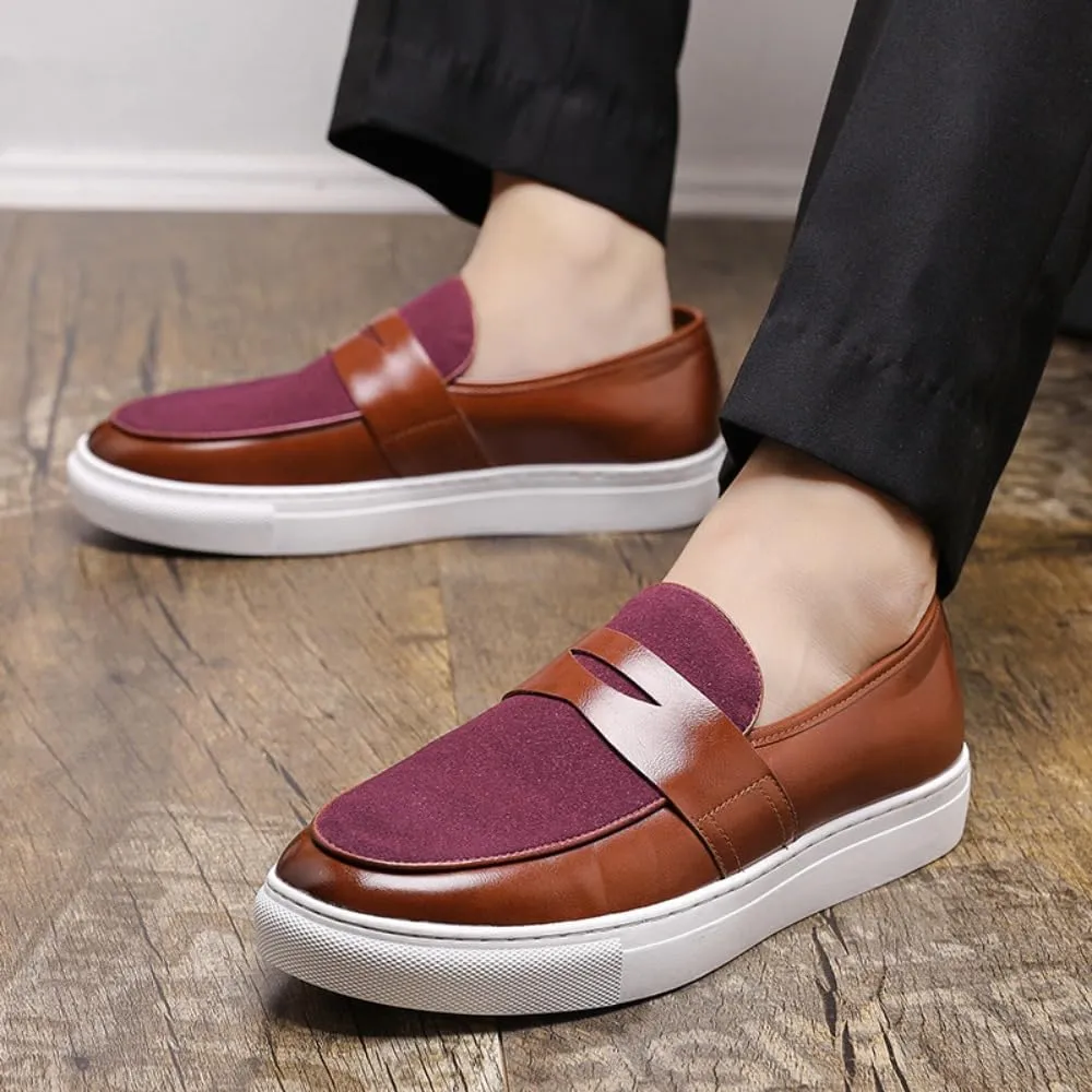 Men's Suede & Patent Leather Loafers - Lightweight Casual Sneakers with Sport Rubber Sole for Business, Office & Travel
