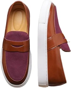 Men's Suede & Patent Leather Loafers - Lightweight Casual Sneakers with Sport Rubber Sole for Business, Office & Travel