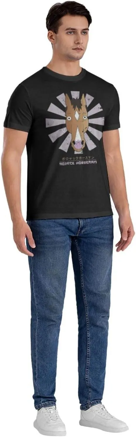 Men's T Shirt Cotton Graphic Short Sleeve Crew Neck Tee Shirts Casual Tops Black