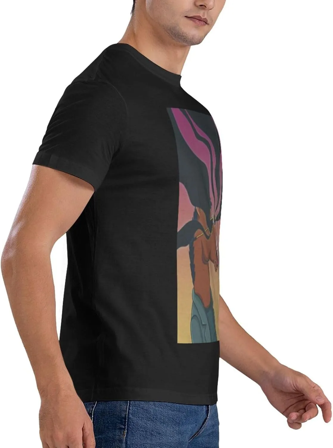 Men's T Shirt Cotton Graphic Short Sleeve Crew Neck Tee Shirts Casual Tops Black