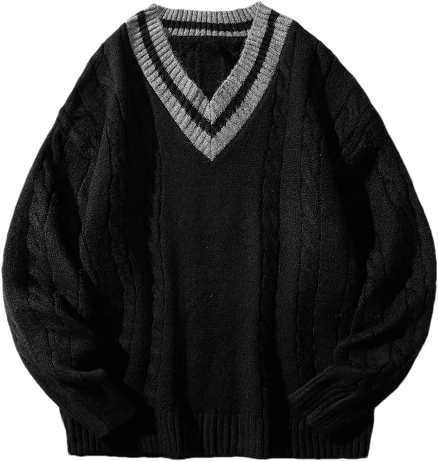 Men's V-Neck Sweater Autumn and Winter Solid Color Long-Sleeved Sweater Mens Sweaters Warm Jumper