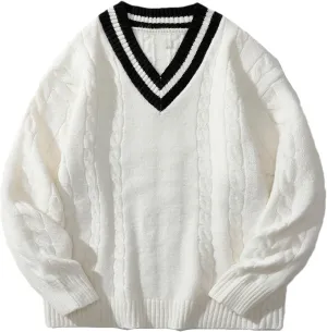 Men's V-Neck Sweater Autumn and Winter Solid Color Long-Sleeved Sweater Mens Sweaters Warm Jumper