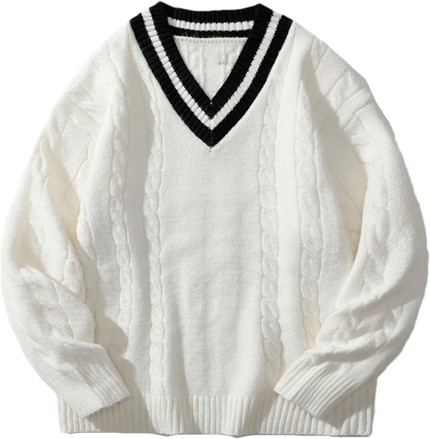 Men's V-Neck Sweater Autumn and Winter Solid Color Long-Sleeved Sweater Mens Sweaters Warm Jumper