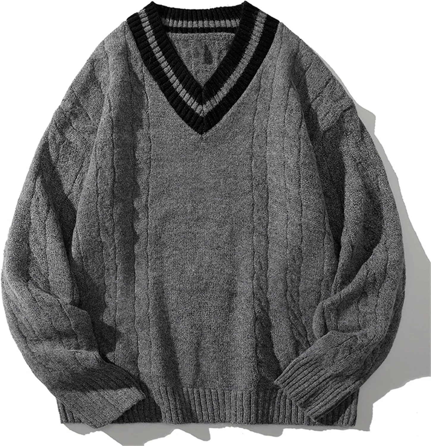 Men's V-Neck Sweater Autumn and Winter Solid Color Long-Sleeved Sweater Mens Sweaters Warm Jumper