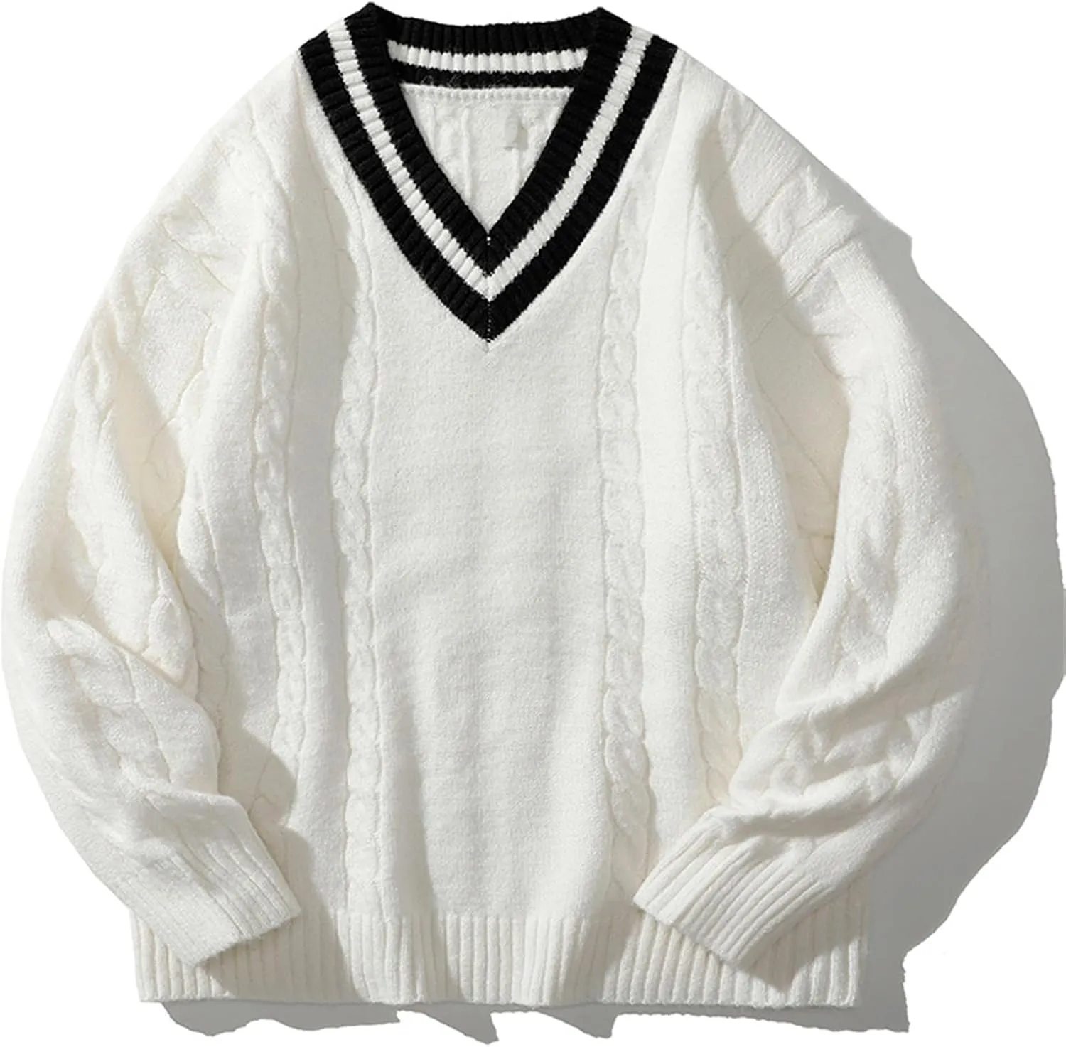 Men's V-Neck Sweater Autumn and Winter Solid Color Long-Sleeved Sweater Mens Sweaters Warm Jumper