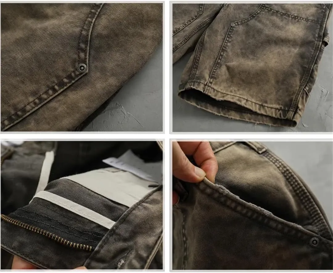MenS Wash Vintage Denim Shorts Loose Fit Casual Straight Leg Washed Jeans Cargo Shorts