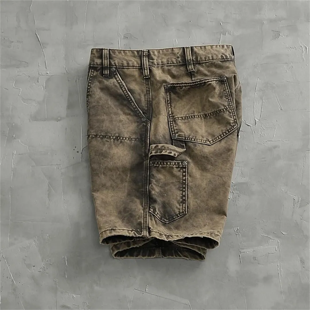 MenS Wash Vintage Denim Shorts Loose Fit Casual Straight Leg Washed Jeans Cargo Shorts