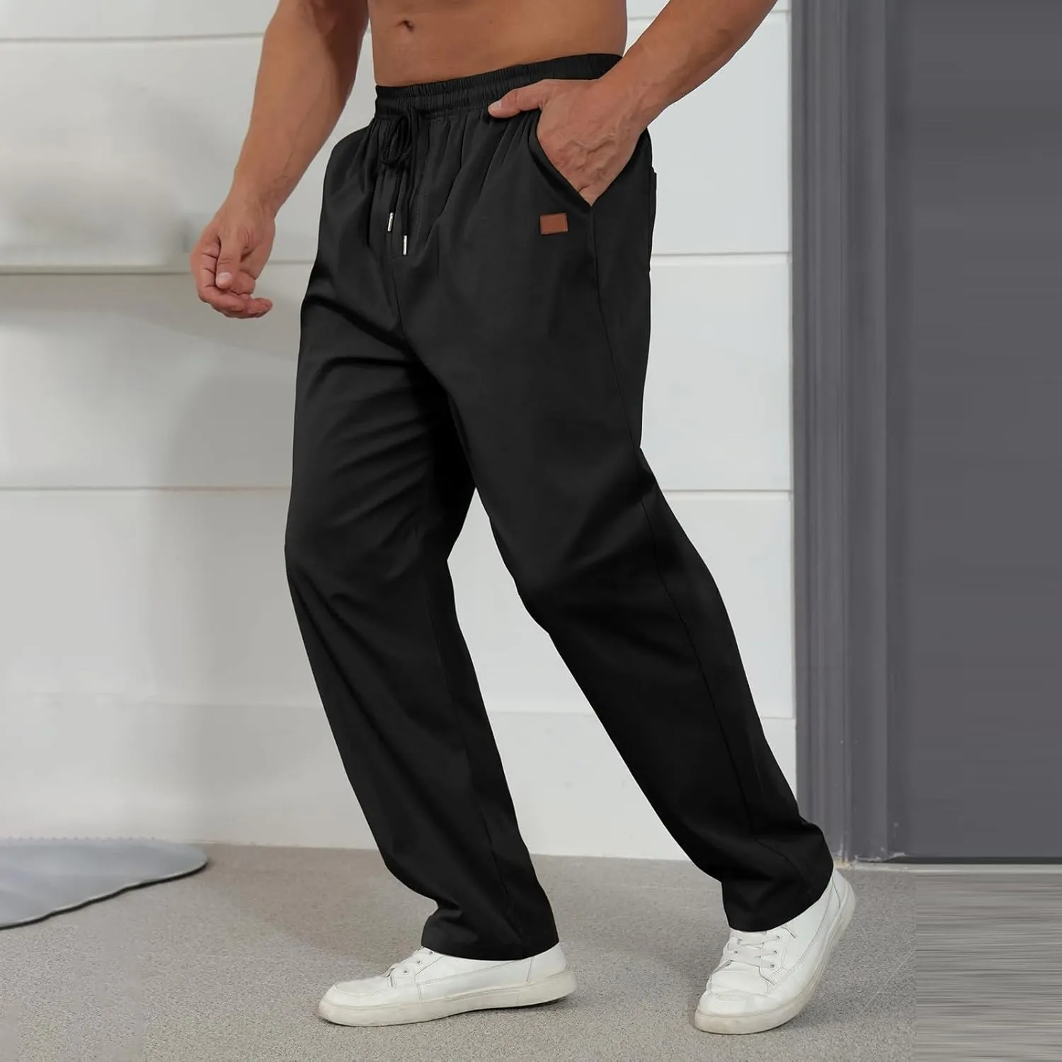 Mens Workout Pants Carpenter Tapered Flex Working Comfortable Pleated Sweatpants Business Trousers Gym Golf Pants