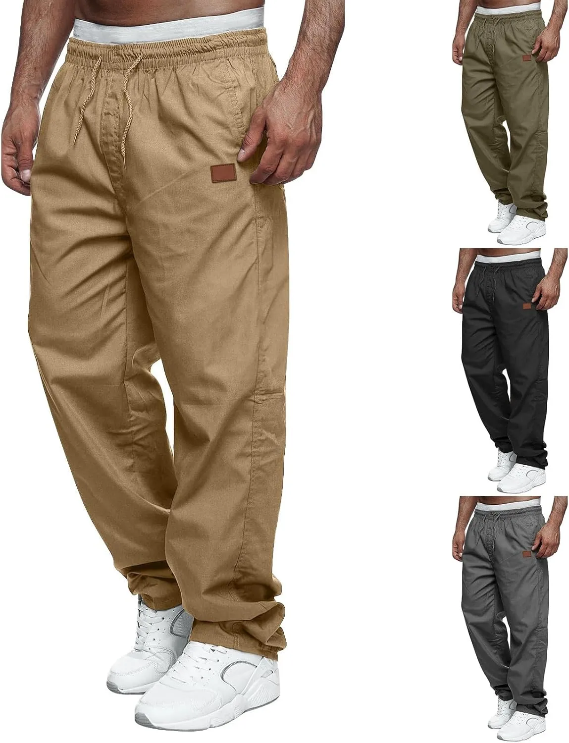 Mens Workout Pants Carpenter Tapered Flex Working Comfortable Pleated Sweatpants Business Trousers Gym Golf Pants