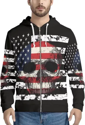 Mens Zip Up Hoodie Unique Print Hooded Sweatshirt Casual Oversized Long Sleeve Tops