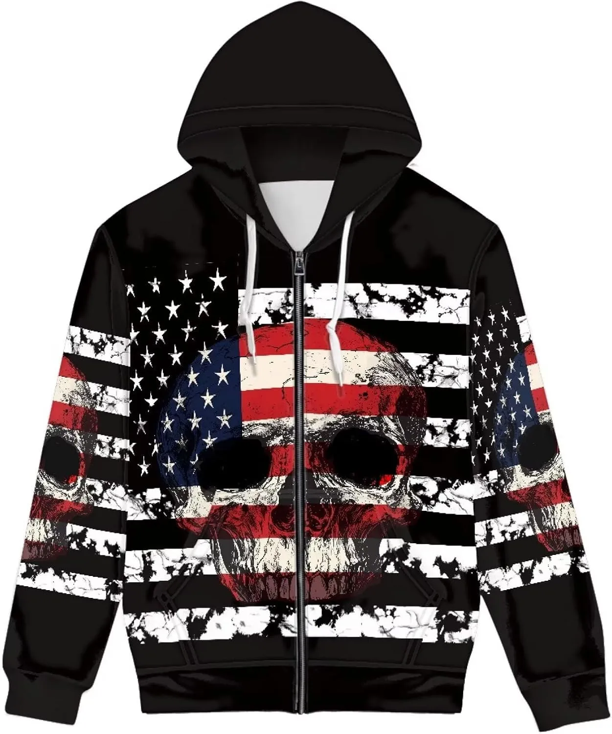Mens Zip Up Hoodie Unique Print Hooded Sweatshirt Casual Oversized Long Sleeve Tops
