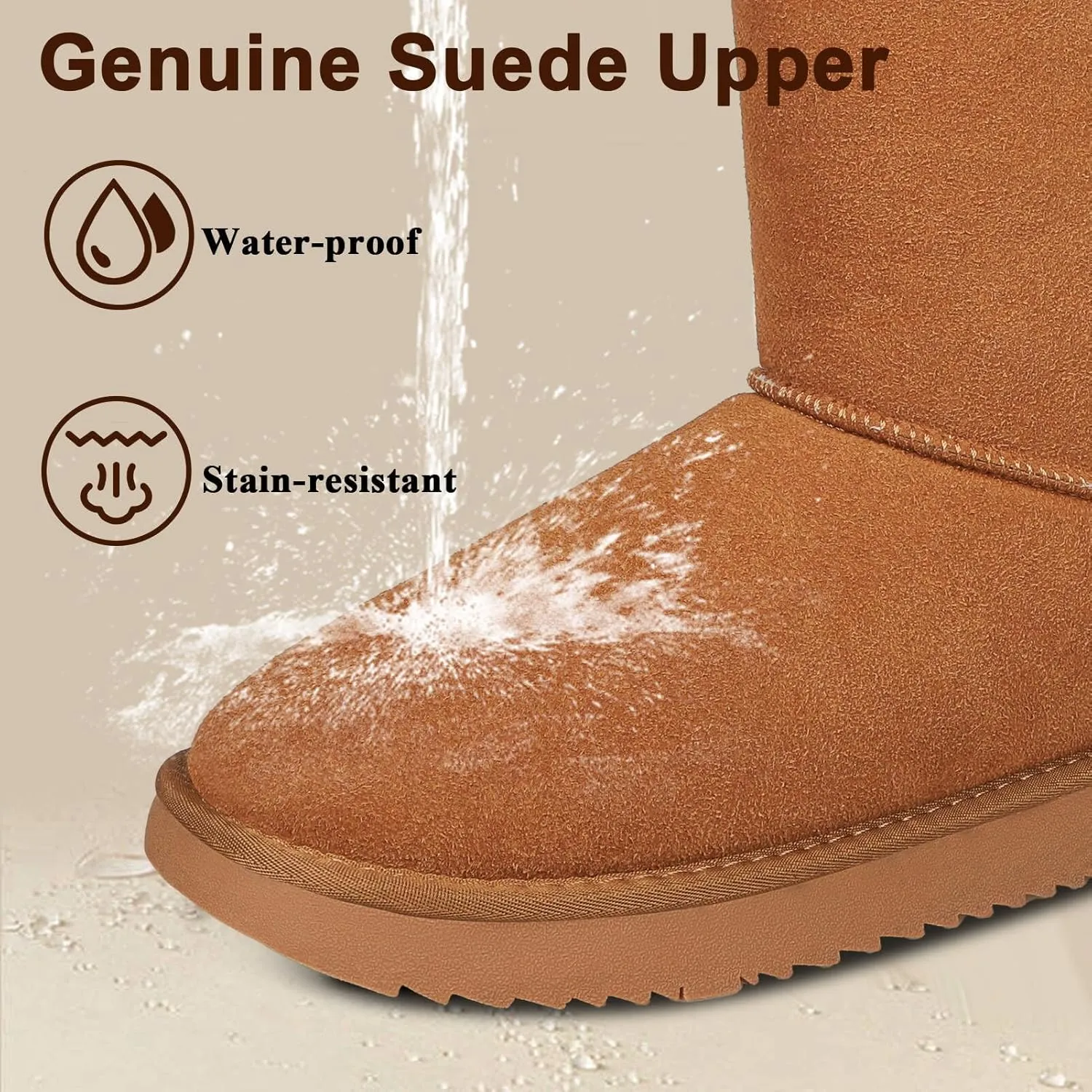 Mid-Calf Winter Boots for Women Genuine Suede Winter Snow Boots Fur Lining Memory Foam Winter Shoes Water Resistant