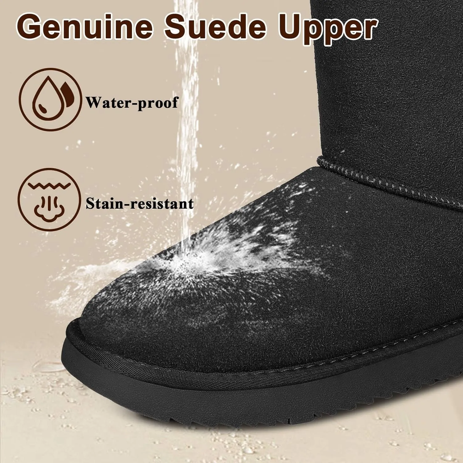 Mid-Calf Winter Boots for Women Genuine Suede Winter Snow Boots Fur Lining Memory Foam Winter Shoes Water Resistant