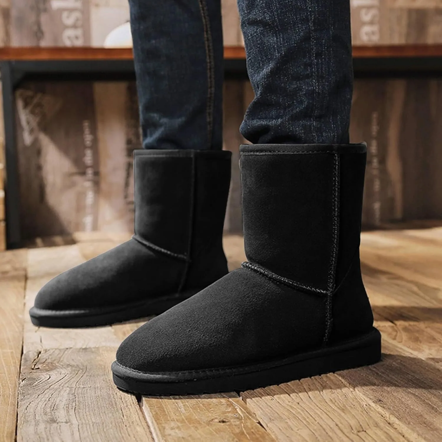 Mid-Calf Winter Boots for Women Genuine Suede Winter Snow Boots Fur Lining Memory Foam Winter Shoes Water Resistant