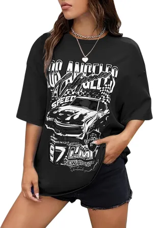 MISSACTIVER Womens Oversized Graphic Print T-Shirt Cartoon Drop Shoulder Short Sleeve Casual Graphics Tee Shirt