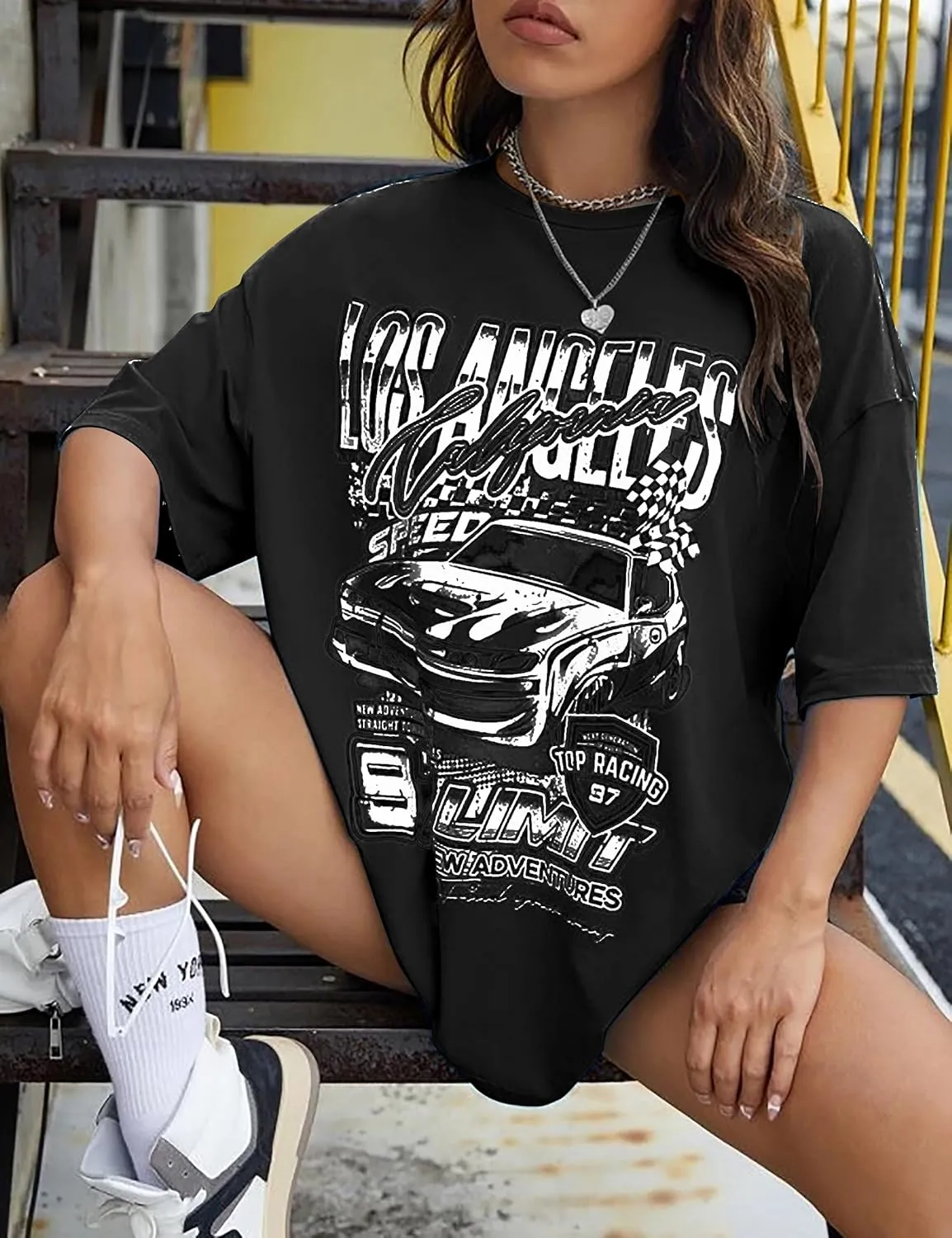 MISSACTIVER Womens Oversized Graphic Print T-Shirt Cartoon Drop Shoulder Short Sleeve Casual Graphics Tee Shirt