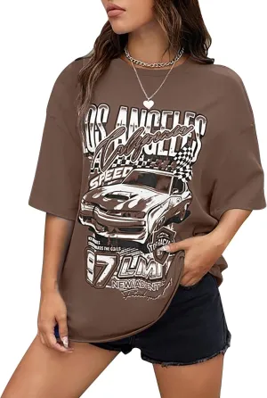 MISSACTIVER Women’s Oversized Graphic Print T-Shirt Cartoon Drop Shoulder Short Sleeve Casual Graphics Tee Shirt