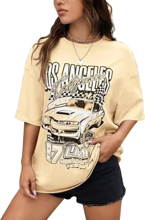 MISSACTIVER Women’s Oversized Graphic Print T-Shirt Cartoon Drop Shoulder Short Sleeve Casual Graphics Tee Shirt