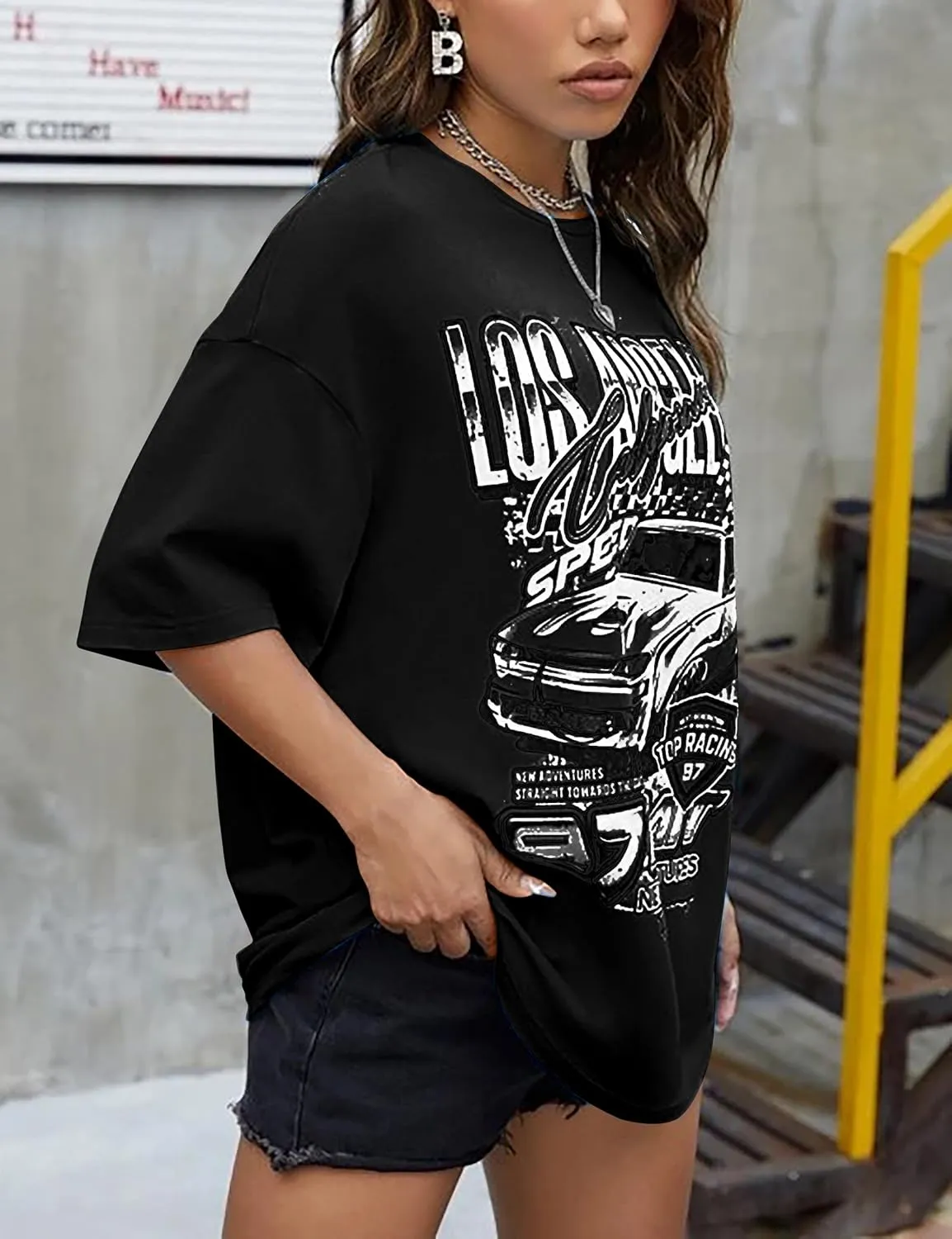 MISSACTIVER Womens Oversized Graphic Print T-Shirt Cartoon Drop Shoulder Short Sleeve Casual Graphics Tee Shirt