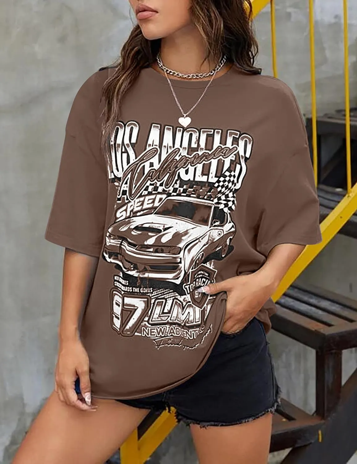 MISSACTIVER Women’s Oversized Graphic Print T-Shirt Cartoon Drop Shoulder Short Sleeve Casual Graphics Tee Shirt