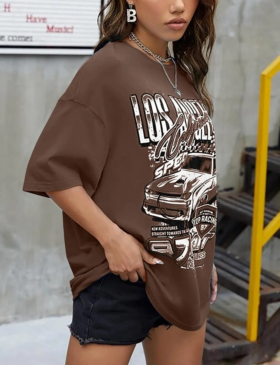 MISSACTIVER Women’s Oversized Graphic Print T-Shirt Cartoon Drop Shoulder Short Sleeve Casual Graphics Tee Shirt