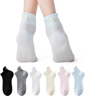 Mottee&Zconia Women's Ankle Socks Cute Cotton Bow Pattern Mesh Thin Athletic Low Cut Tab Socks Sports 6Pack Size 5-9