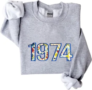 NAZENTI Custom Year Sweatshirt, Embroidered Birthday Sweatshirt, Personalized Birth Year Floral Mom Grandma Gifts for Women