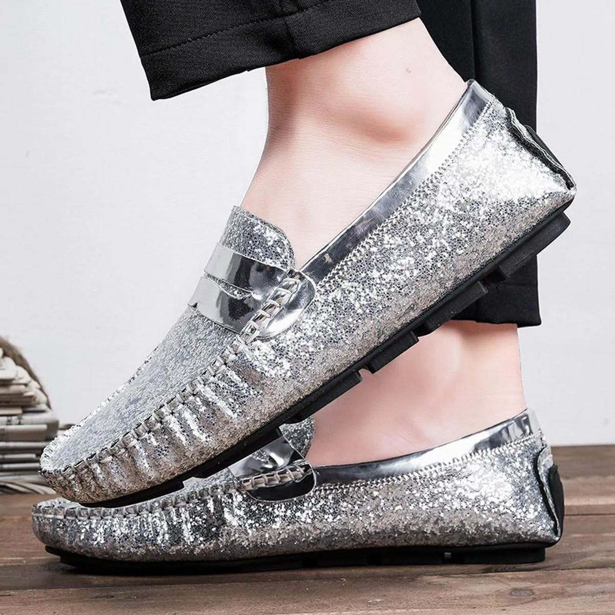New Mens Loafers Shoe Vegan Leather Shiny Penny Driving Loafers Anti-Slip Comfortable Flat Heel Wedding Casual Slip-ons