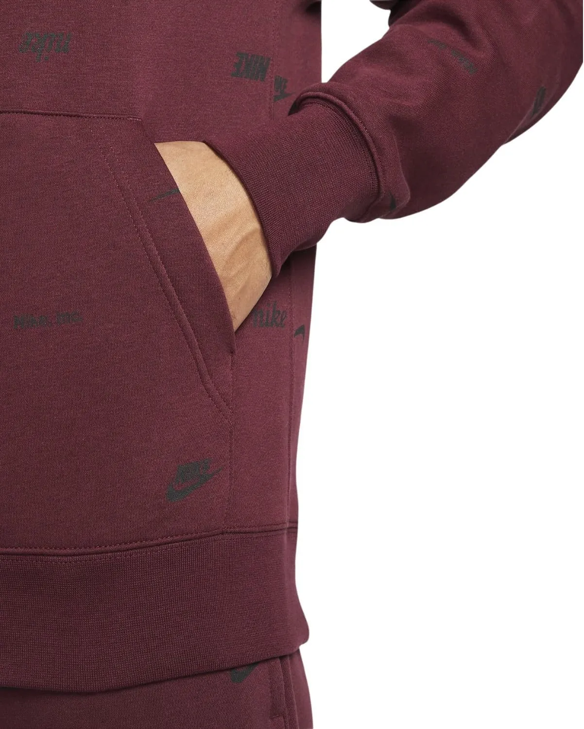 Nike Club AOP Mens Hoodie (FB7434-681, Maroon)