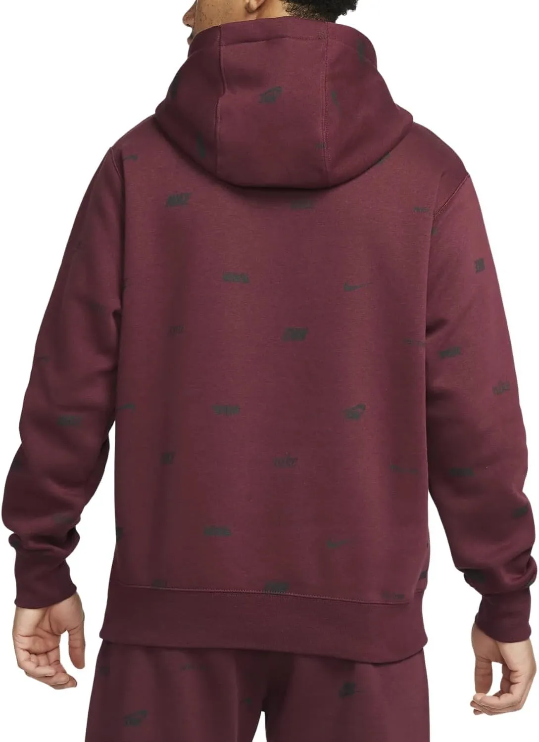 Nike Club AOP Mens Hoodie (FB7434-681, Maroon)