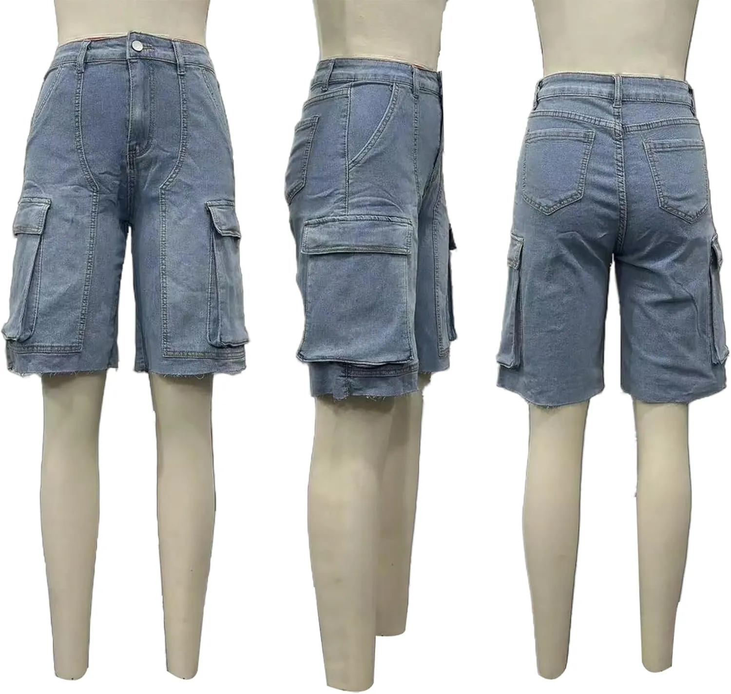NRTHYE Women Denim Shorts High Waisted Straight Leg Casual Cargo Jean Shorts with Pockets