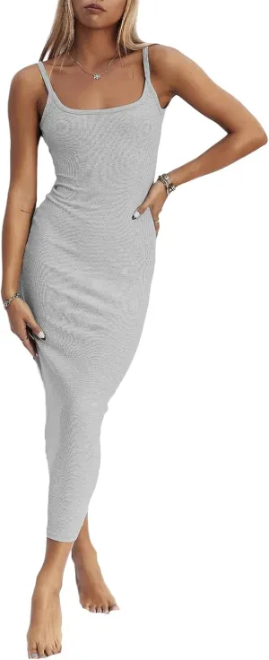NUFIWI Women Sexy Backless Long Dress Spaghetti Strap Low Cut Bodycon Maxi Dress Open Back Summer Casual Dress
