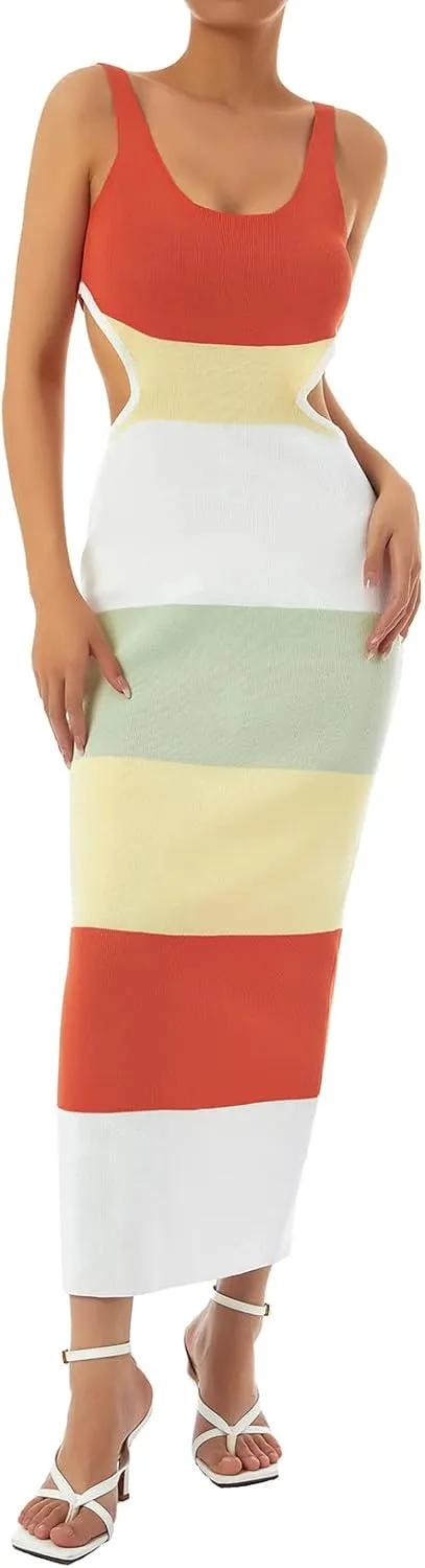 NUFIWI Women Sexy Backless Long Dress Spaghetti Strap Low Cut Bodycon Maxi Dress Open Back Summer Casual Dress