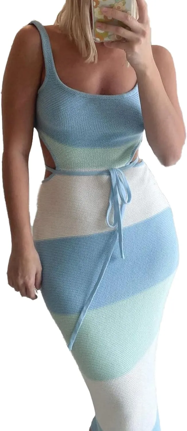 NUFIWI Women Sexy Backless Long Dress Spaghetti Strap Low Cut Bodycon Maxi Dress Open Back Summer Casual Dress