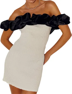 NUFIWI Women Y2k Off Shoulder Mini Dress Strapless Floral Printed Tube Dress Bodycon Backless Short Party Dress