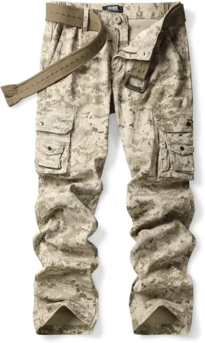 OCHENTA Women's Cotton Stretch Casual Cargo Pants Como Combat Straight Leg with Multi Pockets