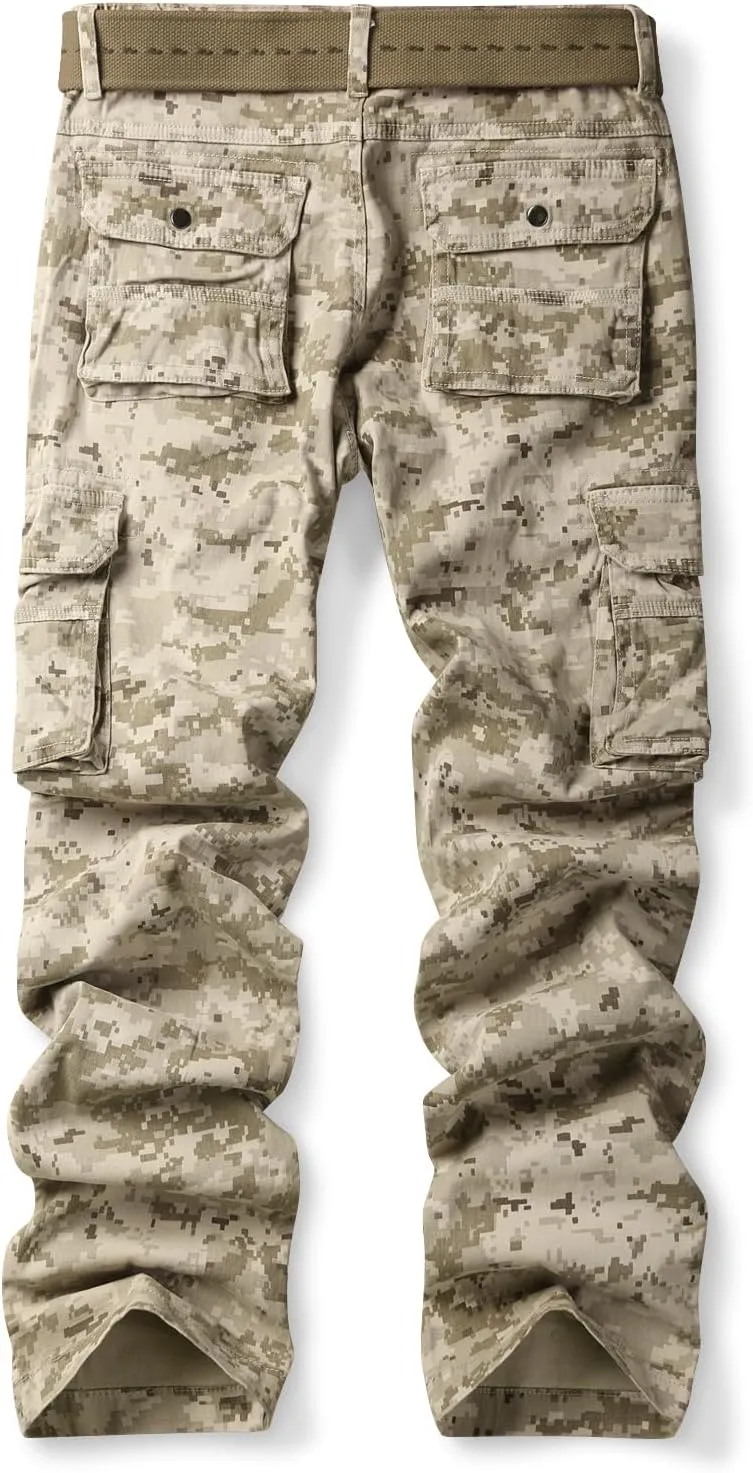 OCHENTA Women's Cotton Stretch Casual Cargo Pants Como Combat Straight Leg with Multi Pockets