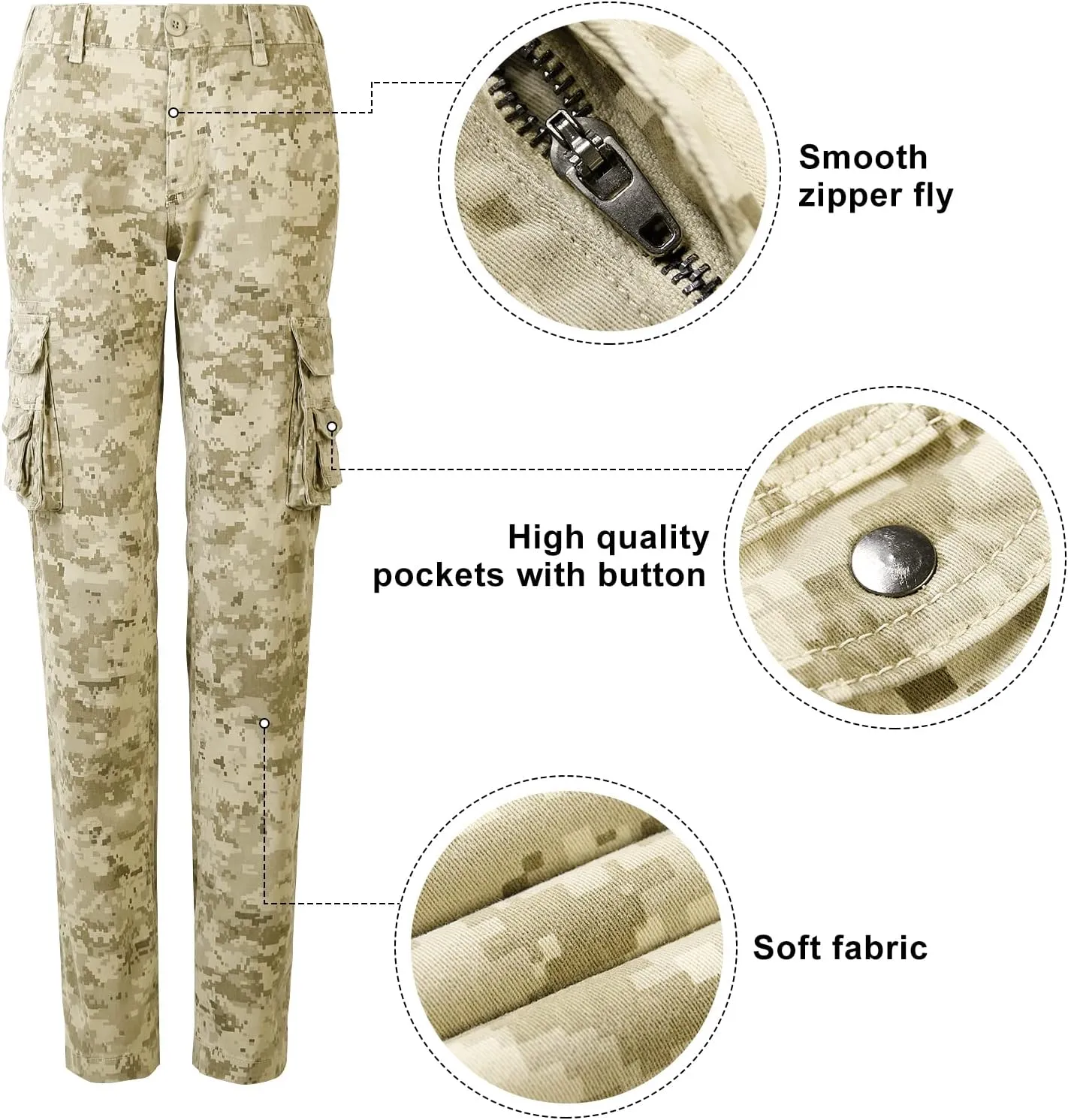 OCHENTA Women's Cotton Stretch Casual Cargo Pants Como Combat Straight Leg with Multi Pockets