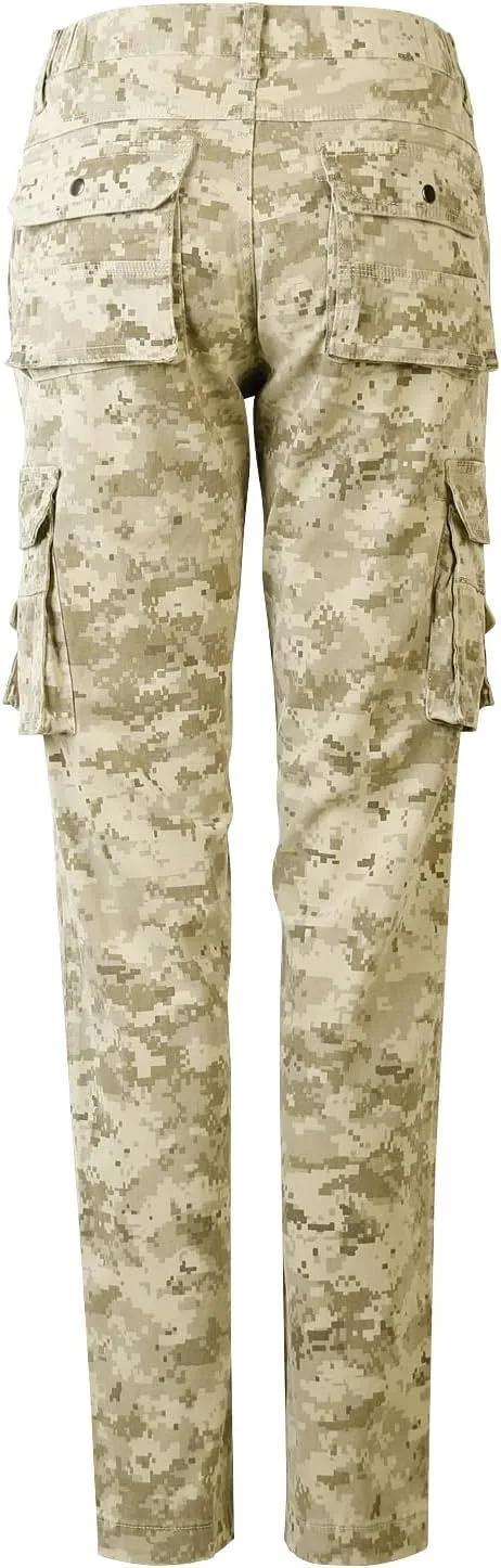 OCHENTA Women's Cotton Stretch Casual Cargo Pants Como Combat Straight Leg with Multi Pockets