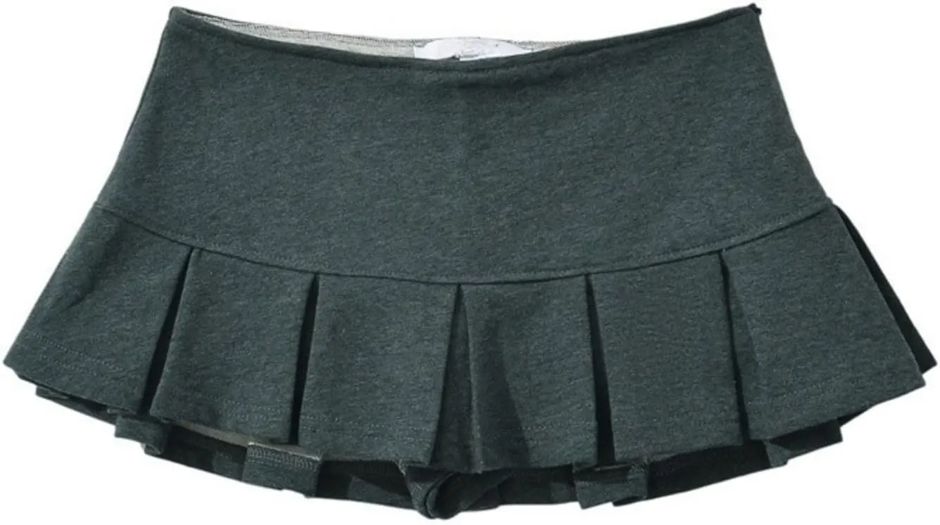 OCUH Y2K Mini Skirt with Shorts Underneath Pleated Skirt Low Rise Solid Color A-line Skirt Spicy Fashion Hotsweet