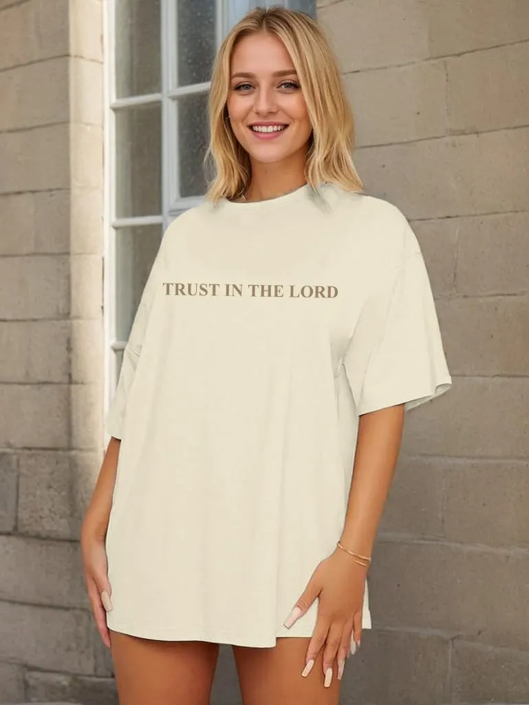 Oversized Jesus Shirts for Women Christian Faith Tshirt Trust in The Lord Saying Tee Tops